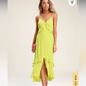 Lulus Island Time Ruffle Midi Dress Lune Green Size Small